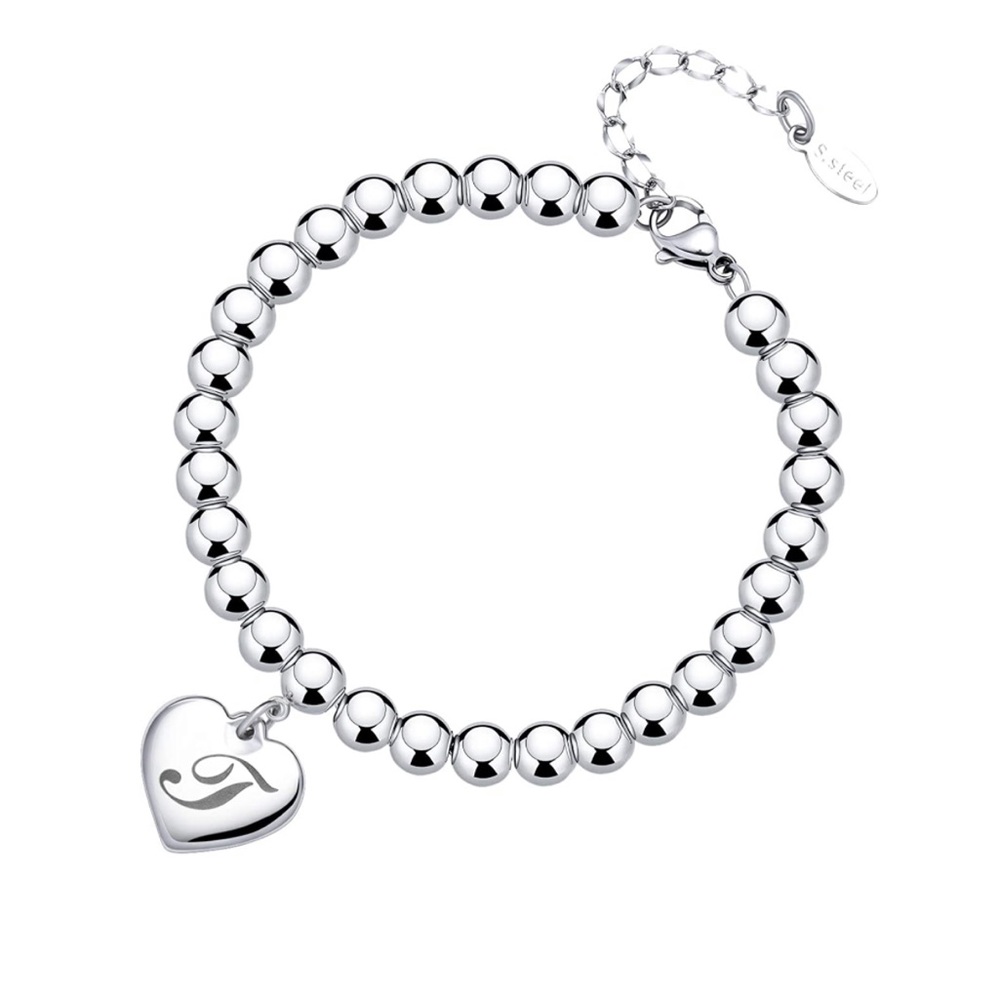 Heart Charm Bracelets 6mm Stainless Steel Beads 26 - Picture 1 of 4
